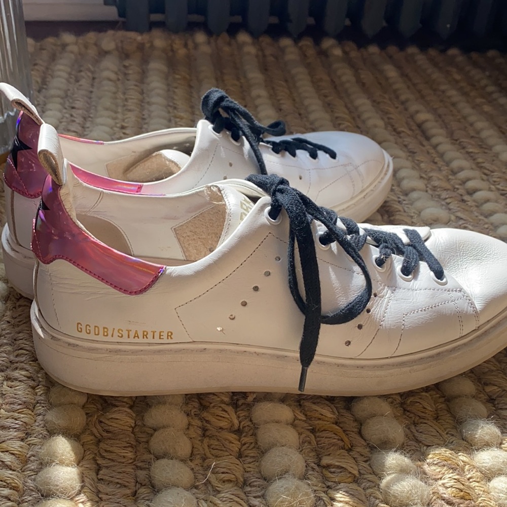 Golden Goose Starters - White w Metallic Pink Heel